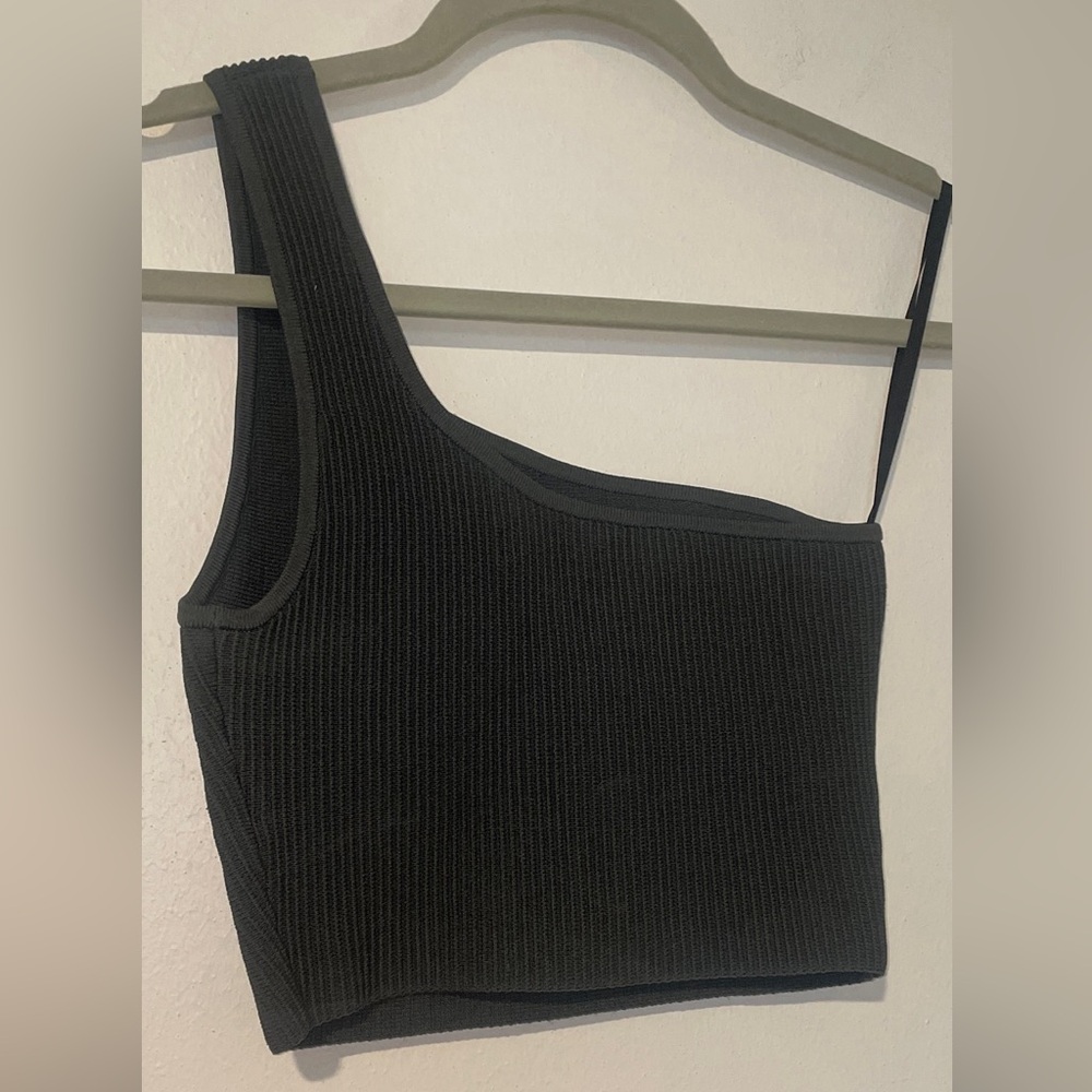 Babaton Asymmetrical Gray Black Crop Top Womens Small